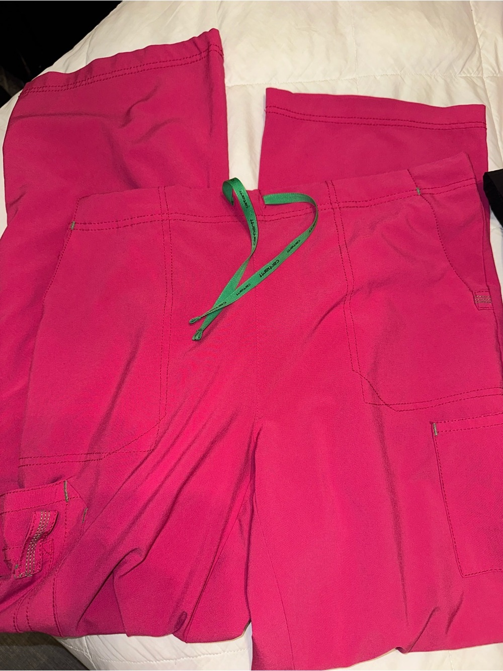 Carhartt Hot Pink Scrub Pants with Green Drawstring